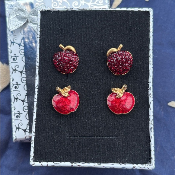 Kate Spade Pave Crystal & Vintage Avon Red Apple Stud Earrings Teacher Gift Set - Picture 3 of 15